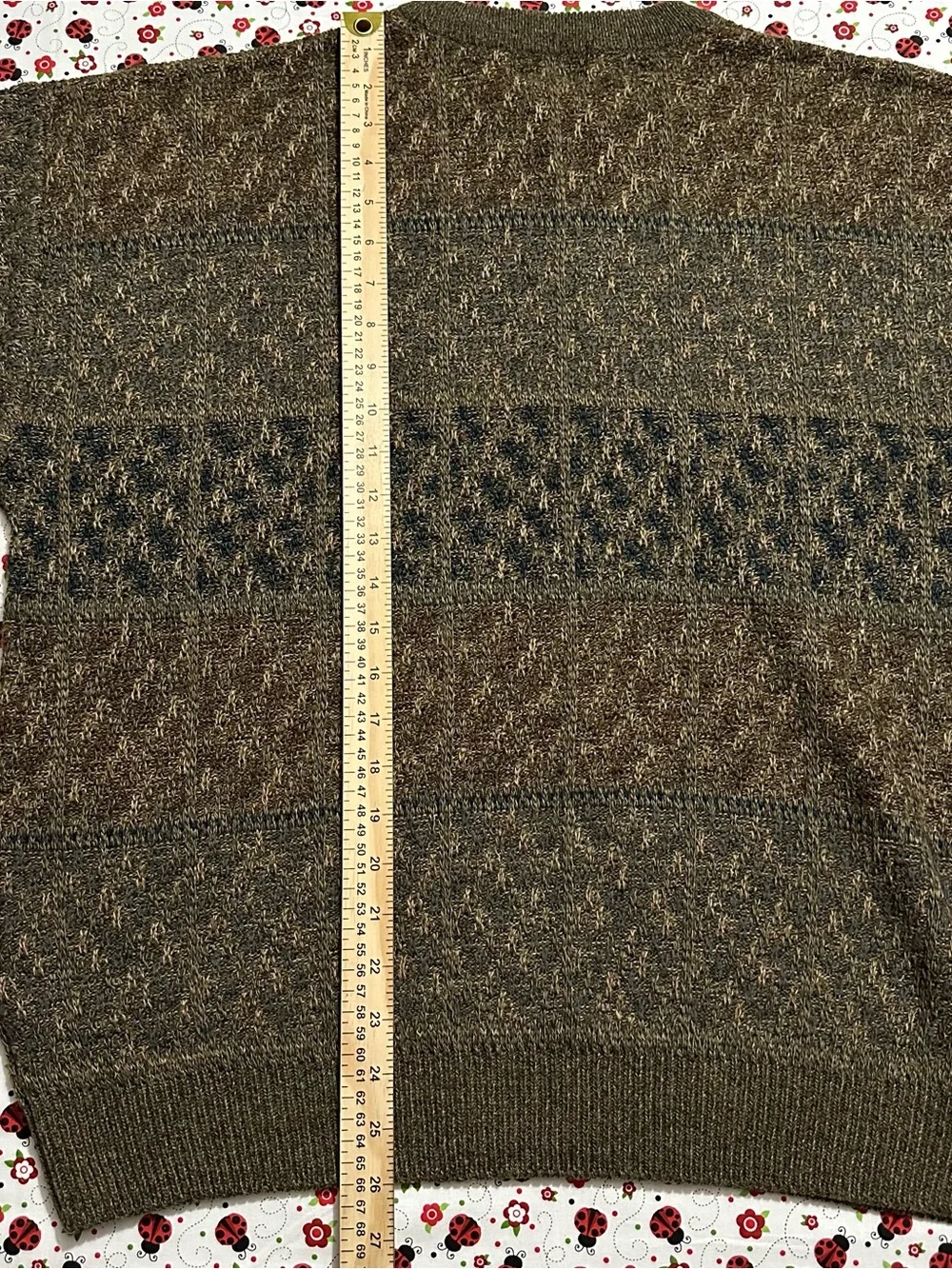 Vintage 90s Towncraft Textured Knit Grandpa Sweater Men XL Olive Brown Geometric
